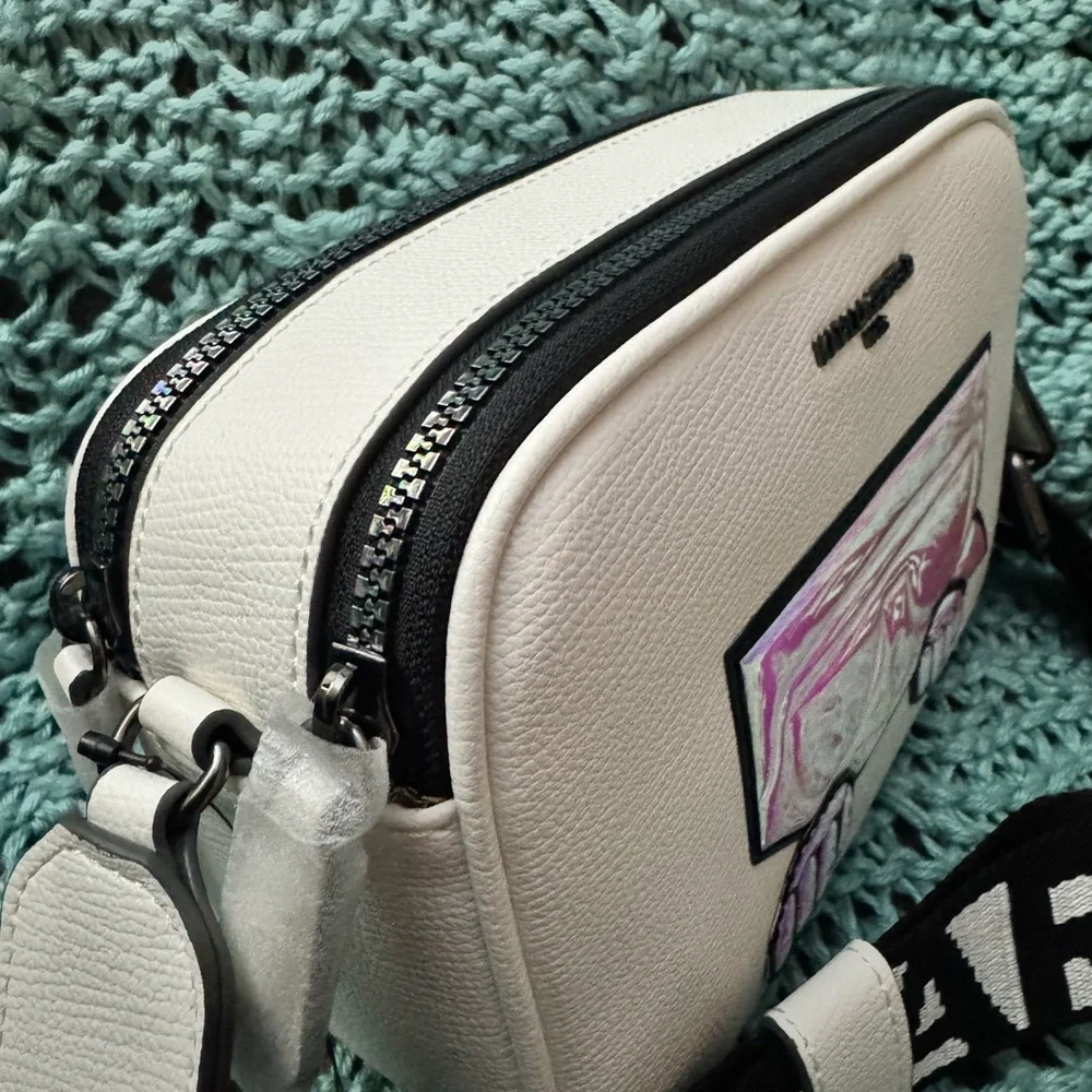 Karl Lagerfeld White Camera Bag with Iridescent White Bluish Detail